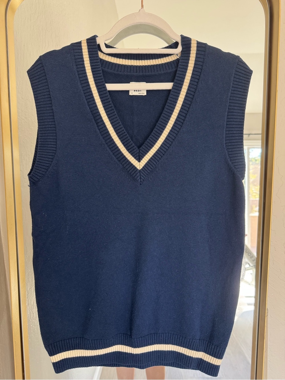 Sunday Best Navy V-Neck Sweater Vest with White Trim